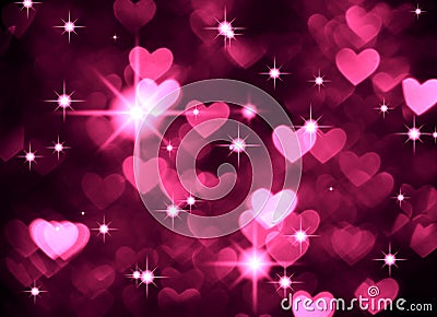 Heart background boke photo, dark magenta color. Abstract holiday, celebration and valentine backdrop. Stock Photo