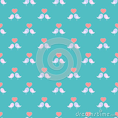 Love birds pink and violet seamless half drop repeat vector pattern background Vector Illustration