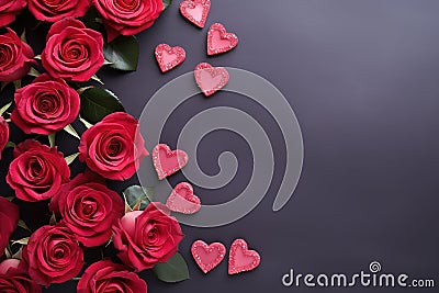 Heart background with rose petals, love concept AI generated. Stock Photo