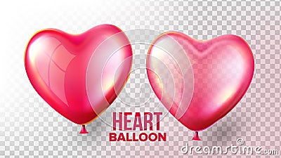 Heart Balloon Vector. Transparent 3D Realistic Red Balloon In Form Of Heart. Valentine Day Design. Shiny Icon Vector Illustration