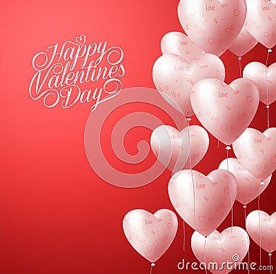 Heart Balloons Flying in Red Background for Valentines Background Vector Illustration