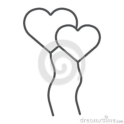 Heart Balloons thin line icon, valentine and holiday, party balloon sign, vector graphics, a linear pattern on a white Vector Illustration