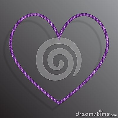 The Heart Banner of Purple Sequins Background. Vector Illustration