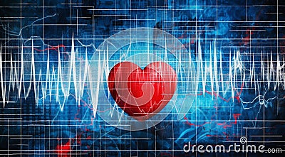 heart beat on ecg background, heart and heartbeat, graffiti heart on wall, graphic designed heart on abstract background Stock Photo