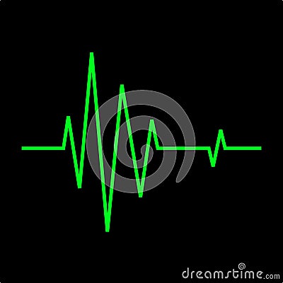 Heart beat ekg line, EKG Monitor. Green line shows the heart beat. on black background Vector Illustration