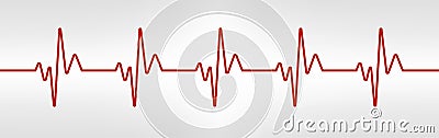 Heart beat line. Red healthy pulse trace. Electrocardiogram or ECG curve. Human cardio beat. Vibration chart. Life sign Vector Illustration