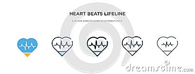 Heart beats lifeline in a heart icon in different style vector illustration. two colored and black heart beats lifeline in a Vector Illustration