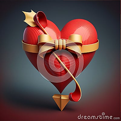 Heart with a beautiful bow, for holidays, declarations of love. Generative AI illustration Vector Illustration