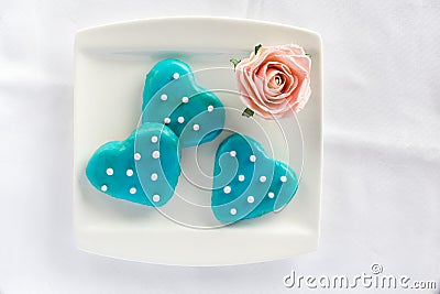 Heart Biscuits with Blue Icing from Top Stock Photo