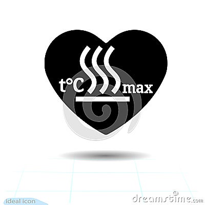 Heart black icon, Love symbol. Hot surface warning sign in heart. Valentines day sign, emblem, Flat style for graphic and w Vector Illustration