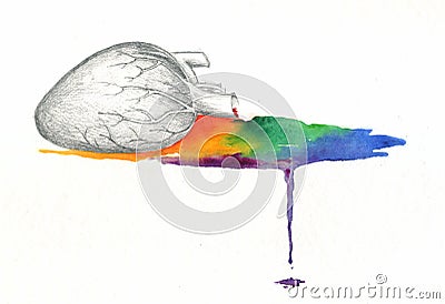 Broken heart bleeding rainbow watercolor Stock Photo