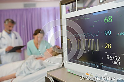 Heart blood pressure monitor used in hospital room Stock Photo