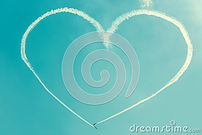 A heart in the blue sky from planes Stock Photo