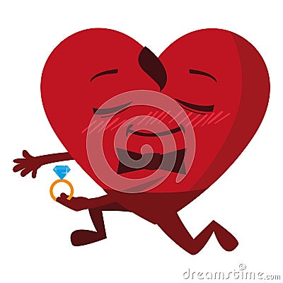 Heart with bowtie emoticon and engagement ring Vector Illustration