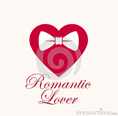 Heart with bowtie romantic lover gentleman hipster vector logo Vector Illustration