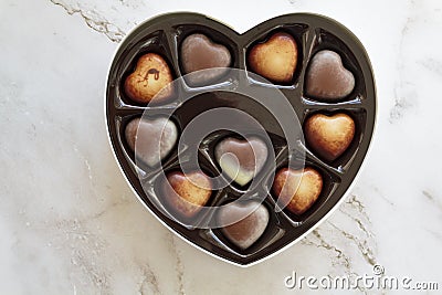 Heart box of valentines chocolate Stock Photo