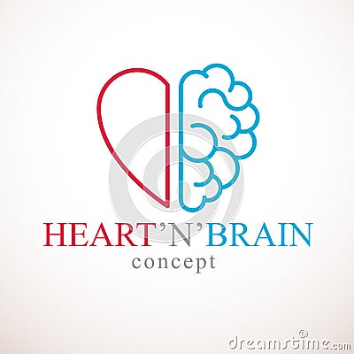 Heart and Brain concept, conflict between emotions and rational Vector Illustration