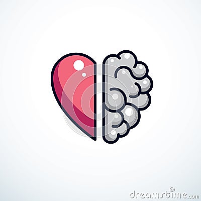 Heart and Brain concept, conflict between emotions and rational Vector Illustration