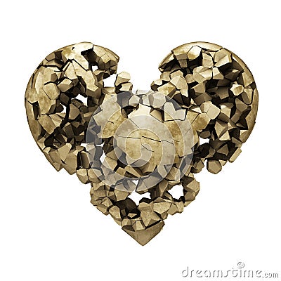 Heart breaking into pieces. Heart made of small particles. Broken love. 3d rendering. Stock Photo