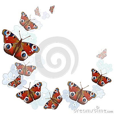 Heart of butterflies on white background Vector Illustration