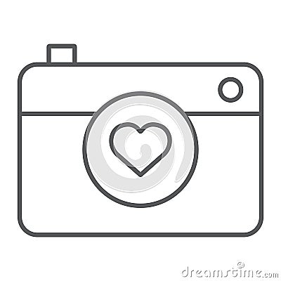 Heart with camera thin line icon, valentine and holiday, love camera sign, vector graphics, a linear pattern on a white Vector Illustration