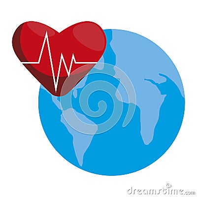 heart cardio with world planet earth Cartoon Illustration