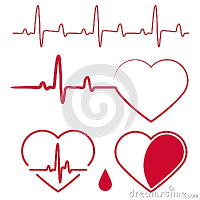 Heart cardiogram waves,Heartbeat Graph Red sign, One line Vector Illustration
