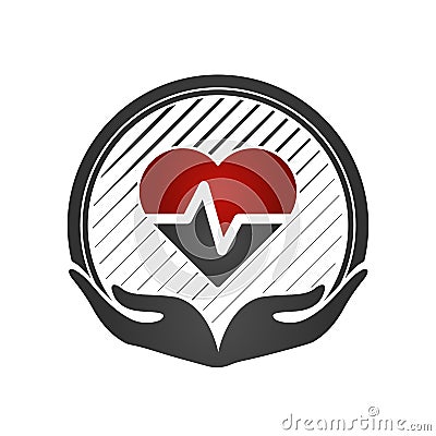 Heart care concept. Cardio vascular. Hands holding a red heart. Flat Medical Icon. Vector illustration. Cartoon Illustration