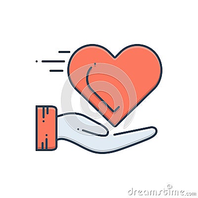 Color illustration icon for Heart care, hand and pharmaceutical Cartoon Illustration