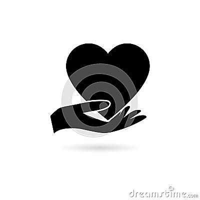 Heart care icon in flat style. Love in hand business concept Vector Illustration