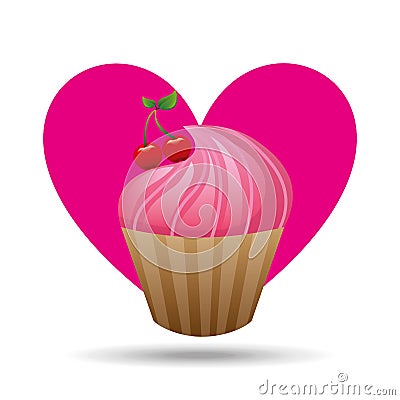 heart cartoon pink cupcake sweet cherry icon design Cartoon Illustration