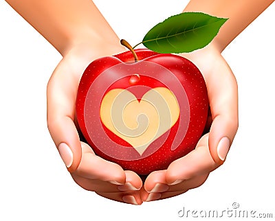 A heart carved into an apple. Vector Illustration