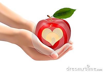 A heart carved into an apple. Vector Illustration