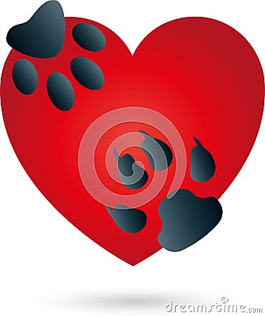 Heart, cat, dog, paws, logo Stock Photo