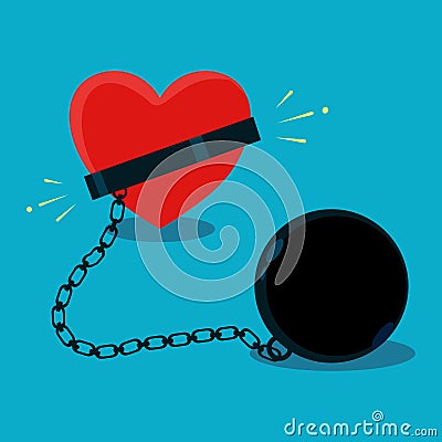 The heart is chained. The concept of lack of freedom and love. vector Eps Vector Illustration
