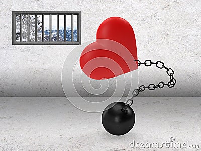 Heart chained in prison while Valentine`s Day. Love forever until the death Stock Photo