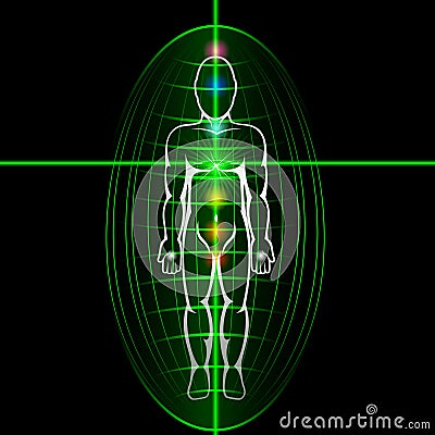 Heart chakra activation concept. Man with shining aura. Vector Illustration