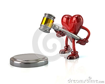 Heart character with a judges gavel Cartoon Illustration