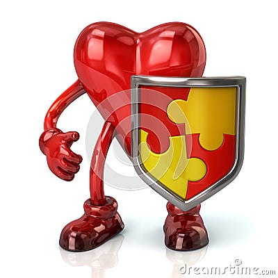 Heart character and puzzle shield Stock Photo