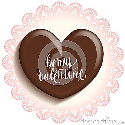 heart chocolate for valentines day on lace doilies paper Vector Illustration