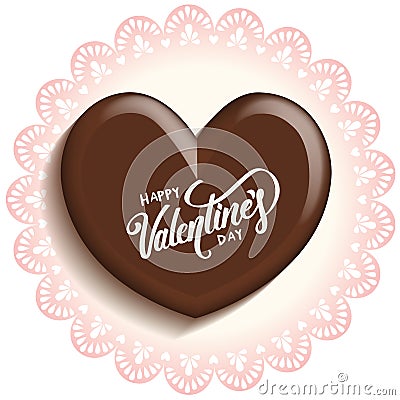 Heart chocolate for valentines day on lace doilies paper Vector Illustration