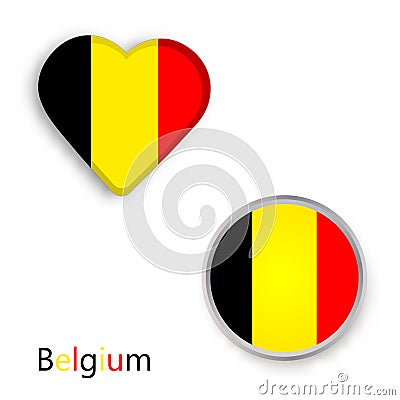 Heart and circle symbols with Belgium flag Vector Illustration