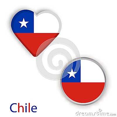 Heart and circle symbols with flag of Chile. Cartoon Illustration