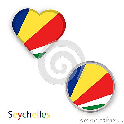 Heart and circle symbols with flag of Republic of Seychelles. Vector Illustration