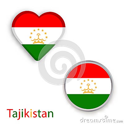 Heart and circle symbols with flag of Republic of Tajikistan. Vector Illustration