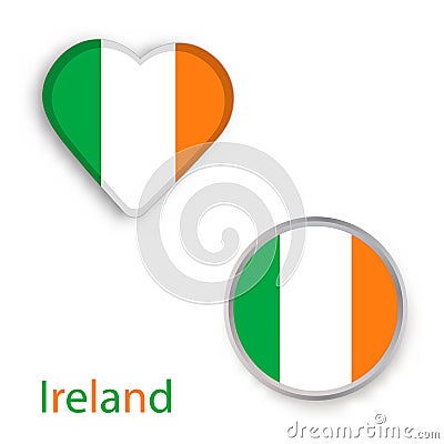 Heart and circle symbols with Ireland flag Vector Illustration