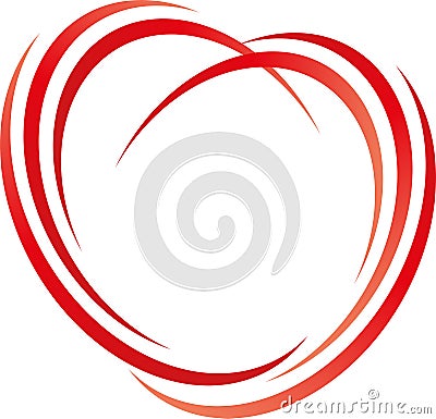Heart of circles, lines in red, heart and love logo Stock Photo