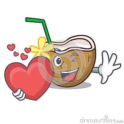 With heart cocktail coconut mascot cartoon Vector Illustration