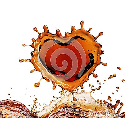 Heart from cola splash with bubbles isolated on white Stock Photo