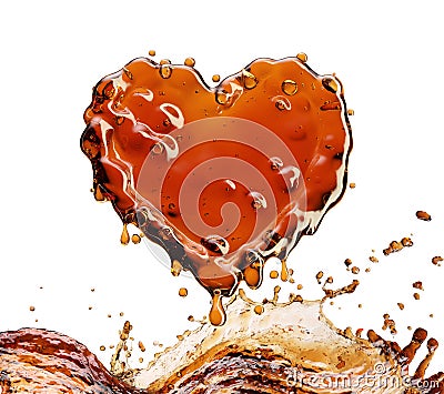 Heart from cola splash with bubbles isolated on white Stock Photo